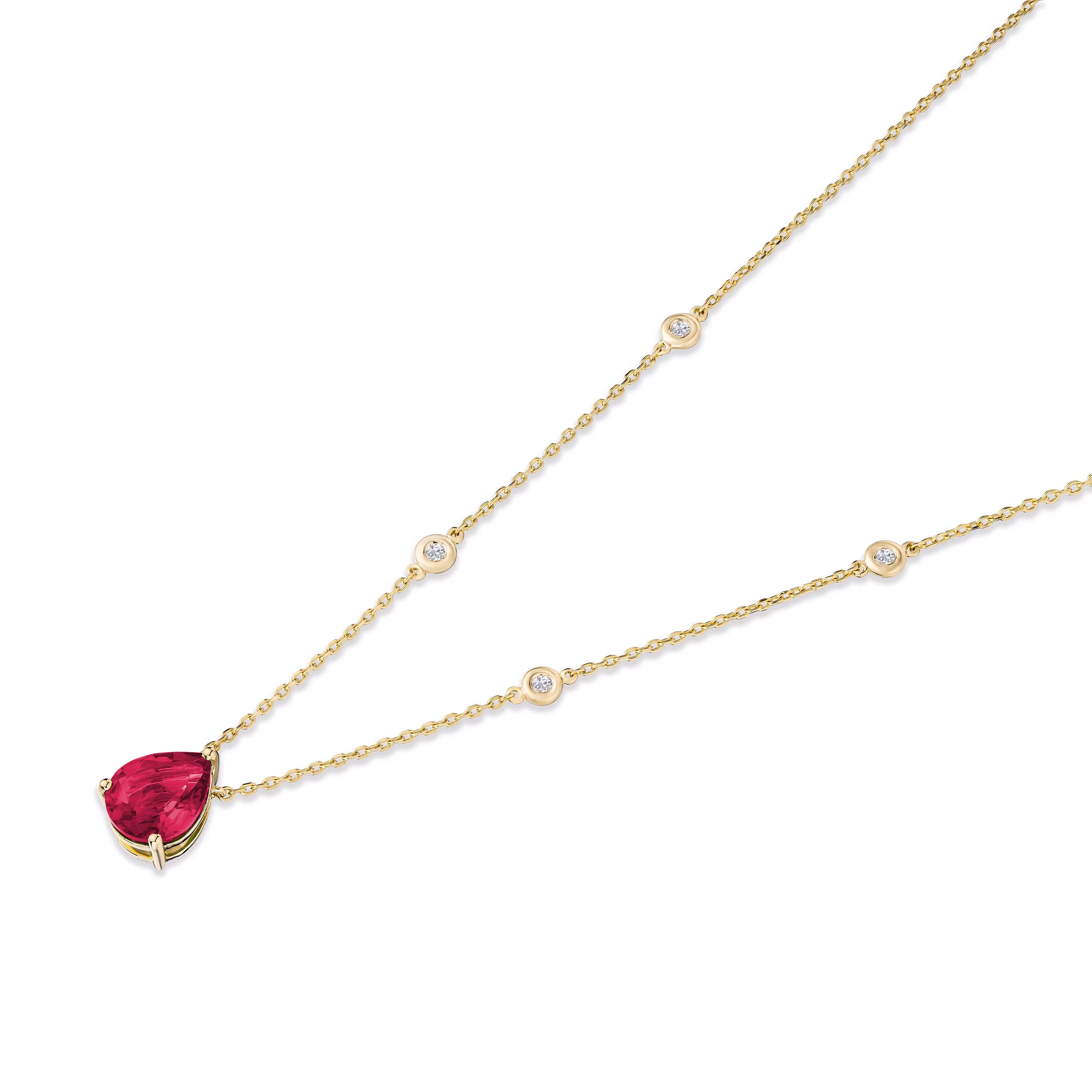 Astra 3.50ct Lab Ruby and Diamond Solitaire Pear Cut Necklace in 18K Gold Vermeil